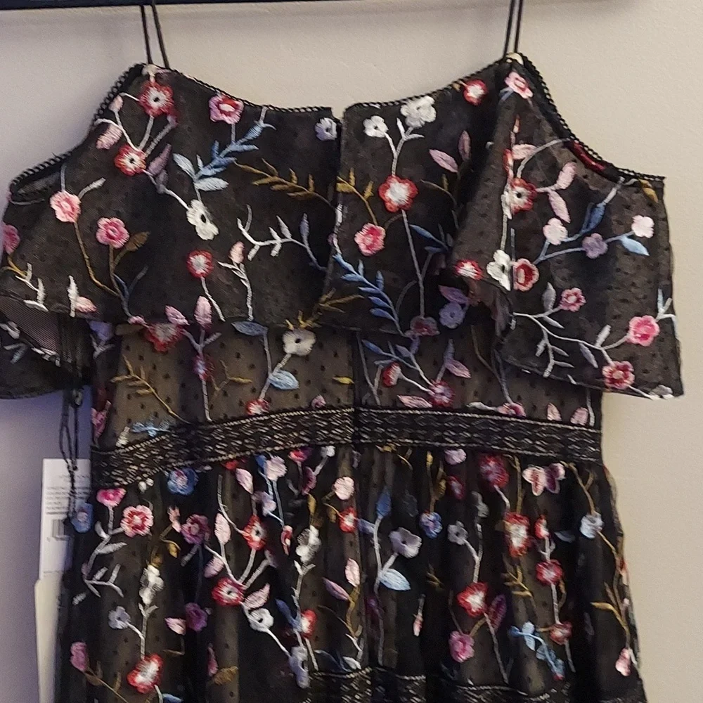 ADRIANNA PAPELL Black Floral Embroidered Tiered Fit Off-the-Shoulder Dress NEW 6 - Picture 11 of 15